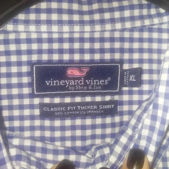 Vineyard Vines Classic Fit Tucker Shirt XL Men's Blue Gingham Long Sleeve - Picture 5 of 5